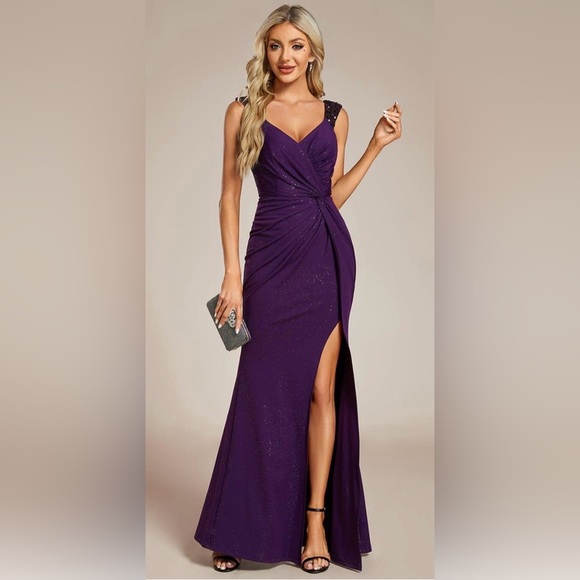 Ever Pretty Dresses & Skirts - NWT Ever-Pretty Glitter High Slit Sequin Shoulder Strap Evening Dress